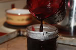 Filling Quilted Jelly Jars with Hot Blueberry Jam